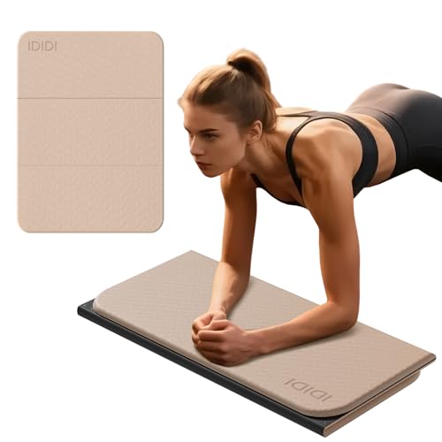 Foldable Exercise Pad Extra Thick 1.2" x 14" x 24" | POE Non-Toxic Multi-Functional Knee & Elbow Cushion for Push Up, Yoga, Pilates, Home & Gym Use for Adults & Kids - color: Beige+Black