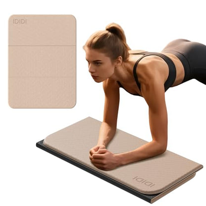 Foldable Exercise Pad Extra Thick 1.2" x 14" x 24" | POE Non-Toxic Multi-Functional Knee & Elbow Cushion for Push Up, Yoga, Pilates, Home & Gym Use for Adults & Kids - color: Beige+Black