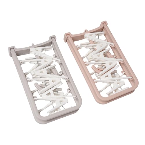 Clothes Drying Racks 2 Pack Grey Pink Small Folding Portable Underwear Hangers with 12 Clips 360° Rotatable Hook for Socks Drying Towels Bras Baby Clothes Gloves Plast 2 pcs Traceless Hook - color: Gray,light Pink-2 Pack