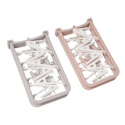 Clothes Drying Racks 2 Pack Grey Pink Small Folding Portable Underwear Hangers with 12 Clips 360° Rotatable Hook for Socks Drying Towels Bras Baby Clothes Gloves Plast 2 pcs Traceless Hook - color: Gray,light Pink-2 Pack