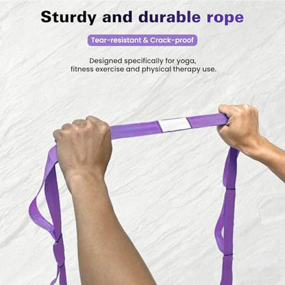 Stretching Strap with 10 Loops Non-Elastic Yoga Strap for Physical Therapy Pilates Dance Gymnastics Stretch Band for Daily Flexibility Routine at Home Gym Travel Includes Exercise Guide - color: Purple