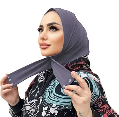 Suillty Fashion Muslim Hijab for Women Instant Snap Fastener Hijab Inner Cap Full Cover Head Wraps Scarf Islam Turban Caps - color: Grey