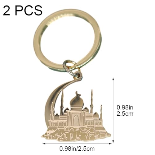 Mosque with Crescent Pendant Keychain for Women Men Muslim Jewelry Fashion Keyring Stainless Steel Islamic Key Chain Gift - color: Gold