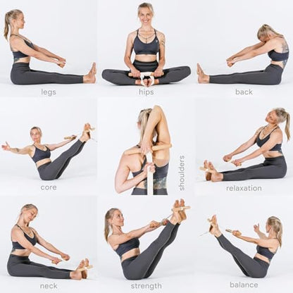 Premium 6-in-1 Hamstring Stretcher - Birch Wood & Organic Cotton Yoga Stretching Tool for Full Body Flexibility - Portable Leg, Ankle, Calf & Fascia Relief Equipment for Athletes & Beginners