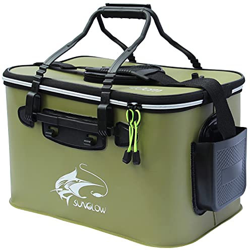 Fishing Bucket,Foldable Fish Bucket, Multi-Functional EVA Fishing Bag for Outdoor, Live Fish Lures Bucket and Fish Protection Bucket,10GAL/8GAL/6GAL/4.8GAL/3GAL Live Fish Container (6GAL/ArmyGreen) - color: 6gal/Armygreen