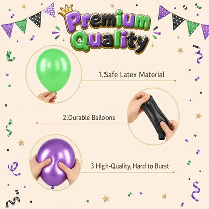 Purple and Green Balloons 12 Inch Metallic Purple Black Green Balloons - color: Purple and Green, size: 30PC