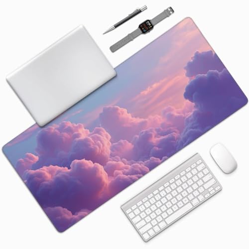 XXL Gaming Mouse Pad 35.4x15.7 Inch, Large Extended Desk Mat | Mousepad with clouds design Non-Slip Rubber Base, Water-Resistant Surface and Stitched Edges for Gaming, Office & Home - color: Cloud