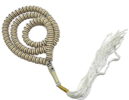 Islam Tasbih 99 Beads 8 mm. AMN-409 Muslim Prayer dhikr Misbaha Rosary with Beautiful Decorated Tassel Eid Ramadan Gift (Cream) - color: Cream