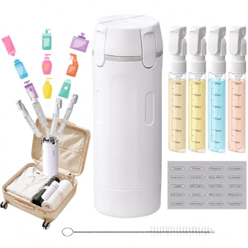White 4 in 1 Travel Dispenser for Toiletries, TSA Approved Leak Proof Refillable Travel Bottles for Shampoo, Conditioner, Lotion & Soap, Portable Travel-Size Container Accessories for Women & Men - color: White