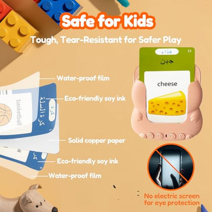 Talking Flash Cards Bilingual for Toddlers - Arabic English Flashcards for Kids Adults, Test Mode, Pocket Speech Children, Interactive Vocabulary Learning, Audible Gifts Boy Girl (Arabic) - color: Arabic