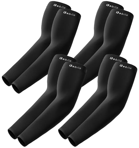 Bebila Arm Sleeves for Men Women, UV Sun Protection Cooling Compression Outdoor - color: Black, size: Medium