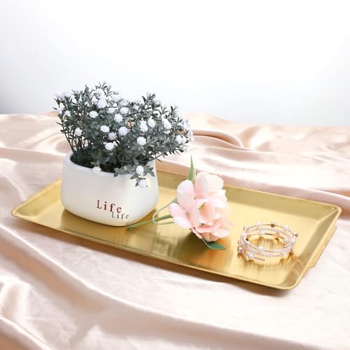 4-Piece Gold Serving Trays Set: Luxurious Gold Trays for Decor & Food Display, 14.21" x 7.95" Brushed Stainless Steel Platters for Parties & Dining