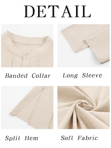 Runcati Mens Kaftan Thobe Button Down Henley Shirts Robe Long Sleeve Casual Cotton Pleated Muslim Gown Shirt - color: Beige, size: Large