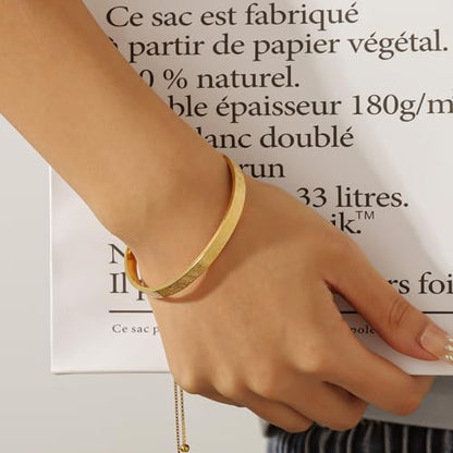 Adults or Kids Ayatul Kursi Bangle, Islamic Jewelry, Muslim Mom Gift, Matching Bracelets, 18k Gold over Stainless Steel, Doesn't tarnish - color: Gold