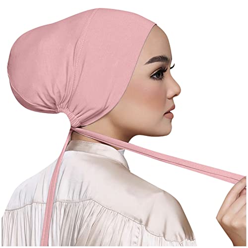 Chiffon Hijab with Undercap Fashion Solid Color Chiffon Head Wraps Under Scarf Caps Muslim Fashion Bandage - color: Pink