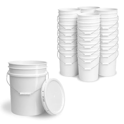 5 Gallon Bucket - Food Grade w/Lid BPA-Free,24 Pack - White | Airtight Gasketed Tear Strip Lid, Heavy-Duty 90 Mil HDPE Plastic Pail, Bulk Storage, Food Safe Durable Container, Made in USA - color: White, size: 24 Packs
