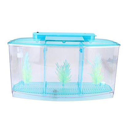 Acrylic Fish,Bowl, Aquarium Fish LED Acrylic Three Divisions Breeding Isolation Box for Small Fishes (Blue)
