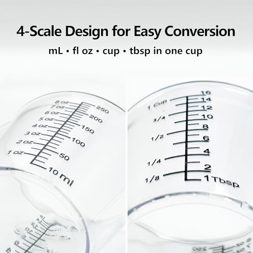 Laser-Etched Measuring Cup Set, 8 oz & 16 oz Clear Plastic Liquid Measuring Cups, Permanent oz/cup/Tbsp/mL Markings, Food-Grade for Baking & Cooking - size: Pack Set (8 + 16 oz)