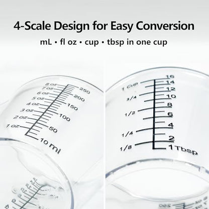 Laser-Etched Measuring Cup Set, 8 oz & 16 oz Clear Plastic Liquid Measuring Cups, Permanent oz/cup/Tbsp/mL Markings, Food-Grade for Baking & Cooking - size: Pack Set (8 + 16 oz)
