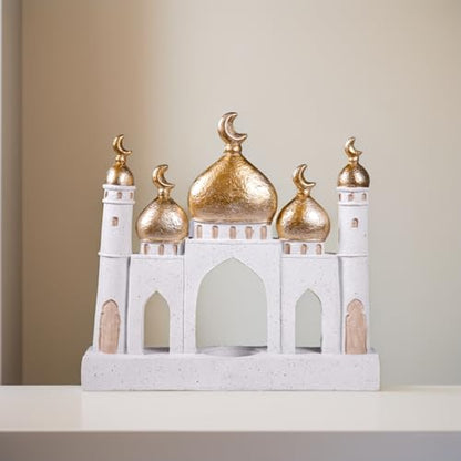 Ramadan Eid Home Decorations for Home 2025 Gold and White Mosque Tower Islamic Eid Mubarak decore - size: 8.66*2.17*9.45in