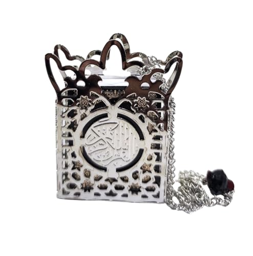 Islamic Car Rear Mirror Hanging Decorative Ornament Vehecle Necklace AMN142 Mini Al-Quran in Metal Cage Pendant Ramadan Eid Muslim Gift (Silver/Black2) - color: Silver/Black2