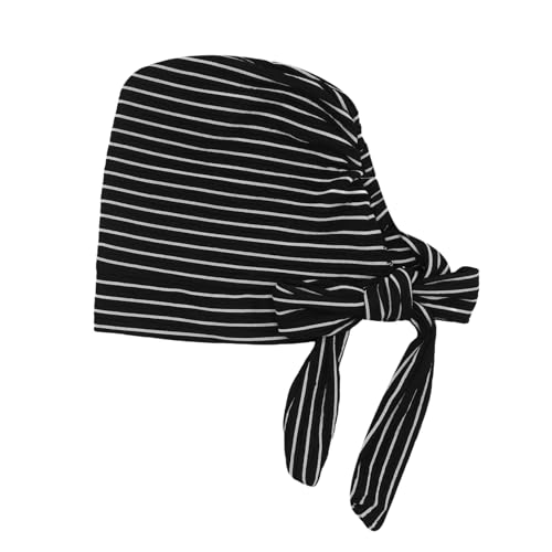 Suillty Women's Pre-Tied Muslim Hijab Bonnet Pleated Ruffle Turban Chemo Cap Underscarf Islamic Headwear - color: Black Striped