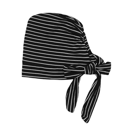 Suillty Women's Pre-Tied Muslim Hijab Bonnet Pleated Ruffle Turban Chemo Cap Underscarf Islamic Headwear - color: Black Striped