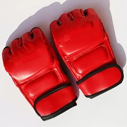 GLOGLOW MMA Gloves Half Finger Red PU Material Kickboxing Gloves Open Palm for Adult Sports