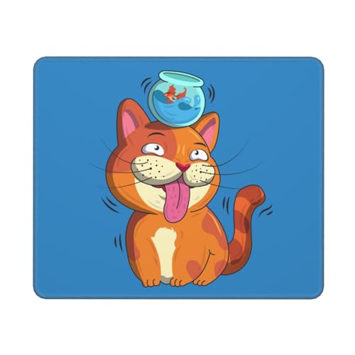 Cute Cat with Head in Fish Tank Mouse Pad Non-Slip Rubber Base 10x12 in Square Waterproof Mouse Pad for Laptop Office Desk Accessories Mouse Pad