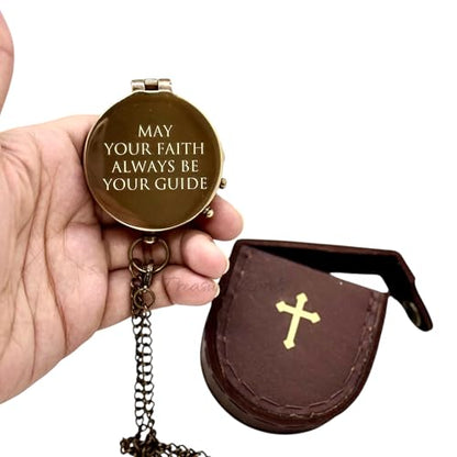 Engraved Brass Compass with Sundial Clock May Your Faith Always Be Your Guide Psalm 32:8 Christian Keepsake Gift Direction Guide Compass with Carry Case for Special Religious Occasions