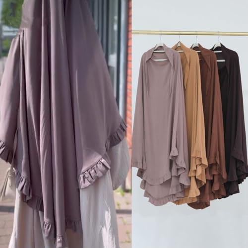 Boedaty Ramadan Eid Prayer Garment Long Khimar Hijab Scarf Wrap with Flounces Abaya Jilbab Muslim Islam for Women - color: Black1