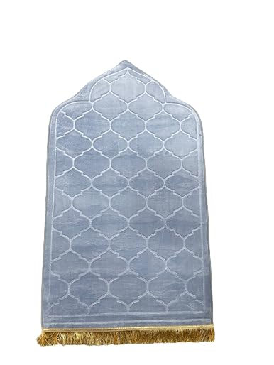 Soft Thick Prayer Rug Mat - Anti-Slip Bottom, Tassel Design, Plush Comfort, Hot Melt Embossing Durable Beautiful Allah Muslim Durable Ramzan Eid Hajj (Light Blue, 45x26), Large - color: Light Blue