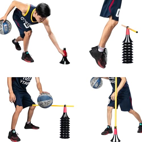 Basketball Training Cones and Agility Poles Set | 8pcs Cones with Anti-Slip Silicone Sleeve & 8pcs 19.7" Poles, for Basketball & Soccer Dribbling Training & Agility Training - color: White