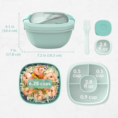 Bentgo Salad Container, Lunch Bowl with 4-Compartment Toppings Tray, 54 oz - color: Coastal Aqua