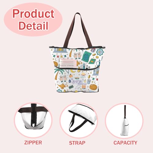 MEIKIUP Ramadan Tote Bag Islamic Gift Ramadan Mubarak Foldable Bag My Ramadan Worship Bag