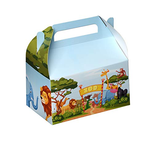 Hammont Paper Treat Boxes - (10 Pack) - Party Favors Treat Container Cookie Boxes Cute Designs Perfect for Parties and Celebrations 6.25" x 3.75" x 3.5" (Zoo) - color: Zoo