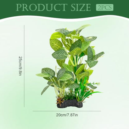 Silk Aquarium Plants 9.8in 2-Pack | Soft fish-safe durable fade-resistant for fresh/salt weighted base flexible - color: Green