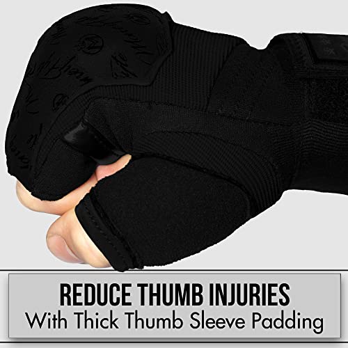 Quick Gel Boxing Wraps Under Boxing Gloves - Kickboxing MMA Muay Thai - Fist, Knuckle, Wrist Wrap Protection Inner Glove Hand Wraps - Men Women Kids - color: All Black, size: Large-X-Large