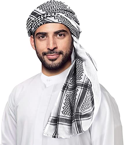 HOMELEX Keffiyeh Arab Head Scarf for Men Sheikh Muslim Turban Saudi Dubai Headwear - color: Black