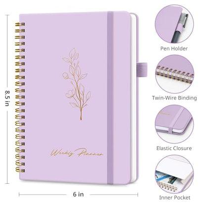 Taja Undated Weekly Planner, Weekly To Do List Notebook with Goal & Habit Tracker Organizer, A5 Weekly Planner Notebook with Spiral Binding, 6.1" x 8.2" - Purple - color: g.Purple