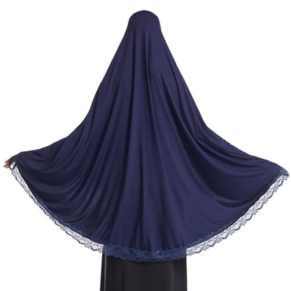 Muslim Women's Instant Big Hijab Jersey Turbans Khimar Abaya Soft Prayer Scarf, 1pc Lace - color: Navy, size: Medium