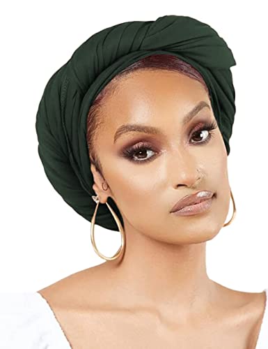 Nonbongoy Head Wraps for Black Women 71"x32" Long Soft Jersey Hijab Turban - color: 1-dark Green Headwrap