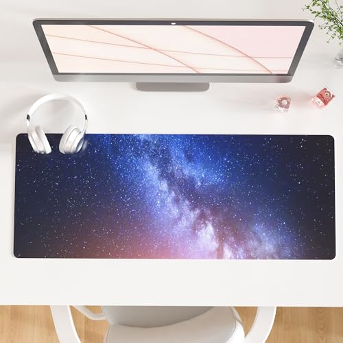 QiyI PU Leather Large Mouse Pad, Office Decor, 31.5" x 11.8", Blue Galaxy | Desk Décor Accessories, Extended Size, Waterproof & Easy to Clean, Smooth Surface, Non Slip Desk Organization - color: Blue Galaxy, size: 31.5" x 11.8"