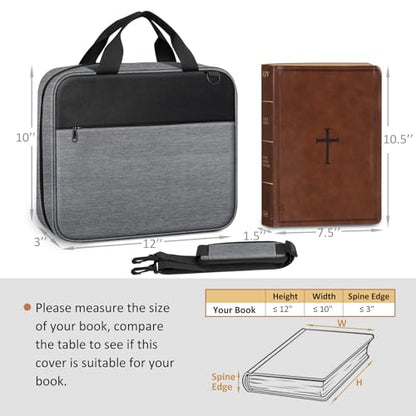 FINPAC Large Bible Cover, Carrying Book Case Church Bag Bible Protective with Zippered Pocket and Handle, Gift for Men Women - color: Gray