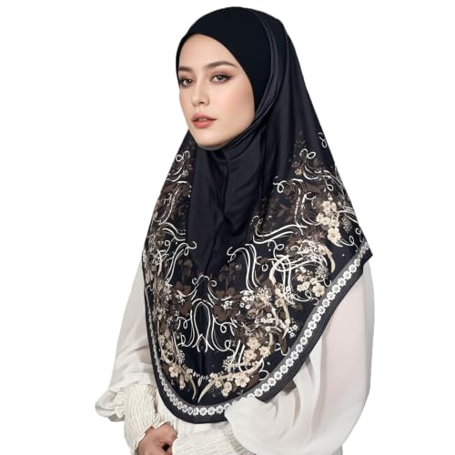 Ready To Wear Instant Hijab 여아용 무슬림 슬립온 키마르 꽃무늬 히잡 스카프 여성용 히잡 이슬람 아바야 터번 - color: 블랙 13#