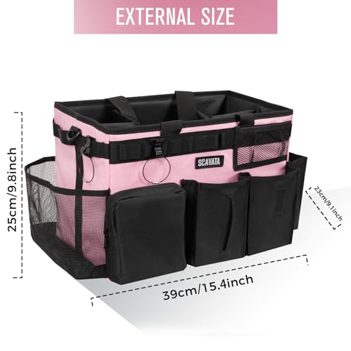 SCAVATA Wearable Cleaning Caddy Bag, Cleaning Caddy Supplies Organizer with Handle & Shoulder Straps for Housekeepers, Under Sink & Car Cleaning Tool Organizers with 4 Foldable Divider (SweetPink) - color: SweetPink