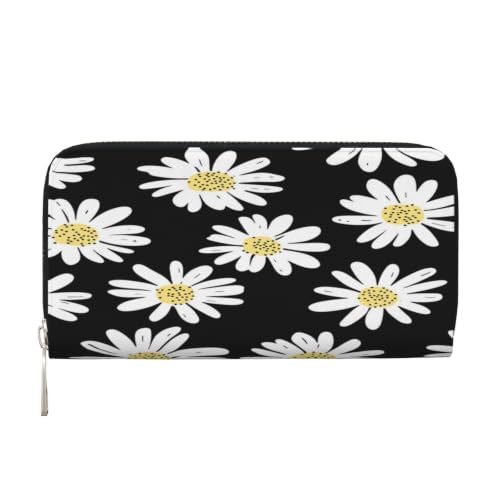 Daisy Flowers PU Leather Long Wallet for Women Men, Zipper Clutch Wallet RFID Card Holder Organizer - color: Daisy Flowers