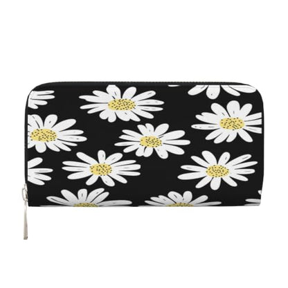 Daisy Flowers PU Leather Long Wallet for Women Men, Zipper Clutch Wallet RFID Card Holder Organizer - color: Daisy Flowers