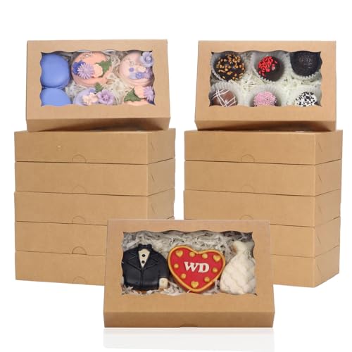 RomanticBaking 50 Pack DIY Assembly Brown 7 x 4 3/8 x 1½ inches Cookies Boxes BakeryTreat Boxes Packaging for Macaron Chocolate Truffle Cakesickle - color: Brown(DIY Assembly)