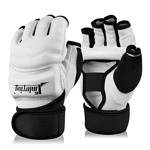 Xinluying Punch Bag Boxing Martial Arts MMA Sparring Grappling Muay Thai Taekwondo Training PU Leather Wrist Wraps Gloves - color: White, size: Large